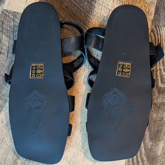 Free People Fisherman Sandals Black Leather Gold Buckles - Picture 5 of 8